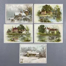 Vintage Lot Of 5 Cards Cottage Scenes Winter Spring Trade Cards 3x4"