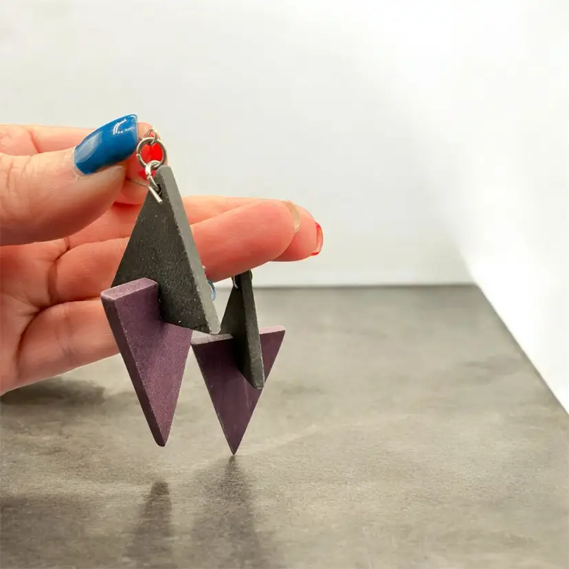 80s Wood Geometric Pierced Earrings 3βx1 1/4β KK63