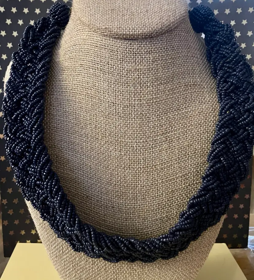 Charming Charlie Black Seed Bead Collar Necklace