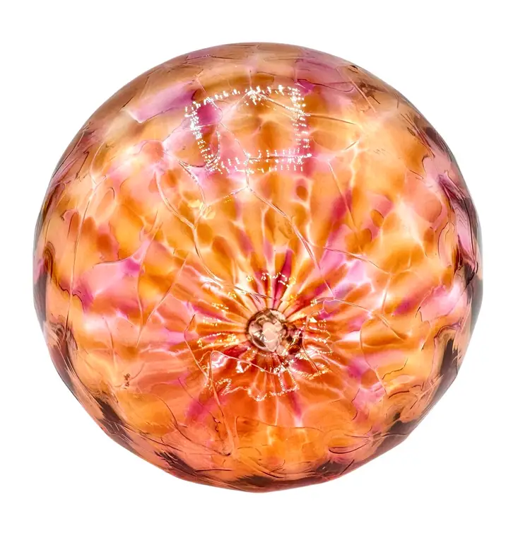 Hand Blown Art Glass Christmas Ornament Orb Friendship Witch Ball Pink Orange