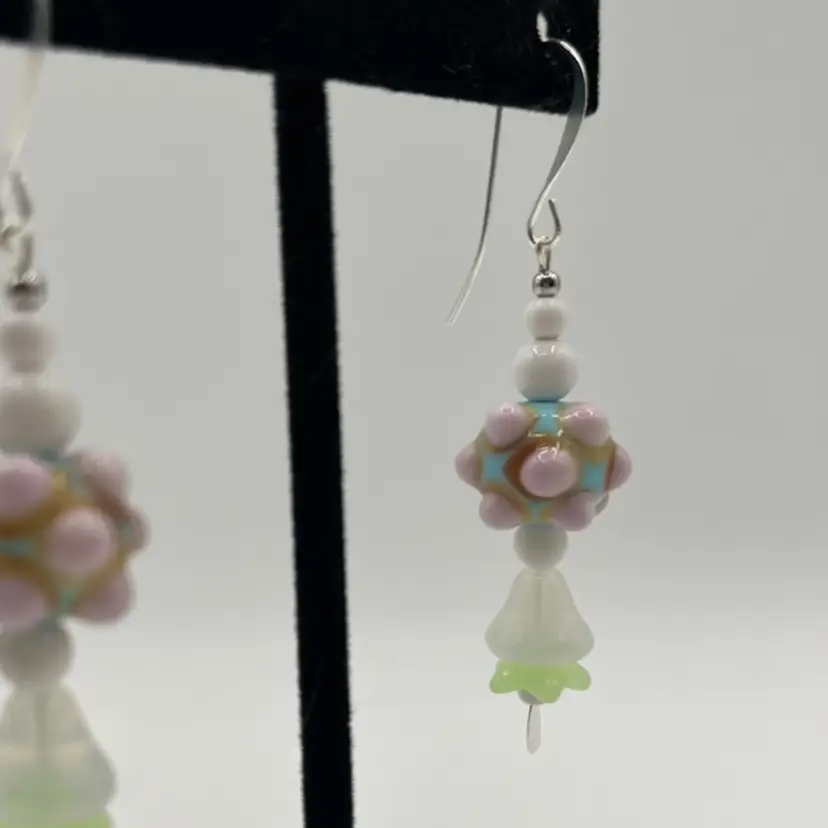 #97 "February Snow Day" Series - Handmade by Me -- Vintage Lampwork Earrings