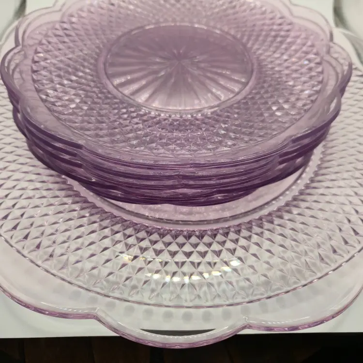 Beautiful Vintage Villeroy & Boch Retro Country Purple Glass Plates | 1 Buffet Plate + 5 Salad Plates | Lavender Pressed Glass Set