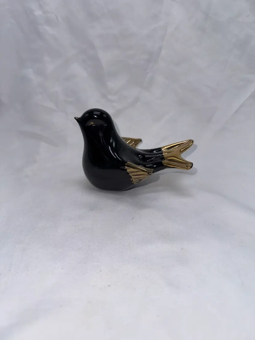 VTG Black And Gold Art Glass Bird