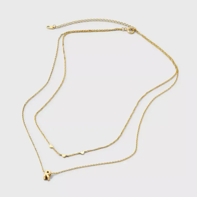 A New Day Layered Initial “R” Necklace Set 14k Gold Dipped Heart Charm 16/18”NWT