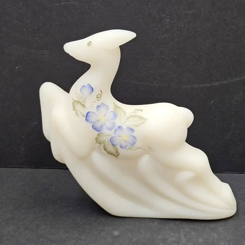 Rare Fenton Hand Painted Satin Glass Reindeer Deer Figurine Art Deco Style