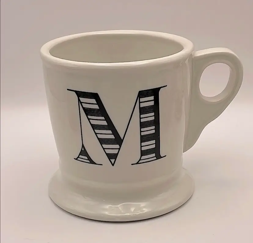 Anthropologie, Margot Monogram Footed/Shaving Cup Ceramic Mug, black  "M”