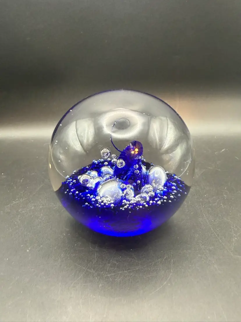 Large Vintage Blue And White Paperweight - 4 In