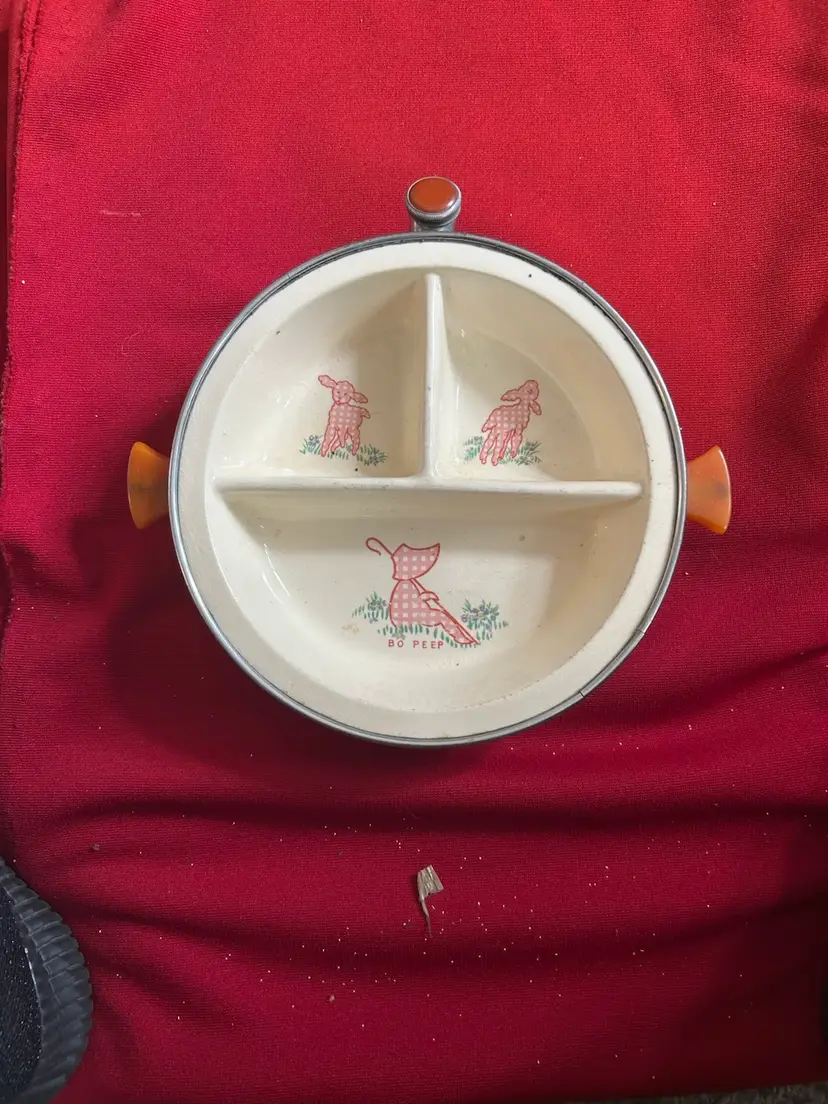 Vtg Excello Little Bo Peep Baby Food Warming Divided Dish