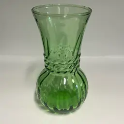 Anchor Hocking- Vintage /Emerald Green Optic Swirl Vase-6.5”