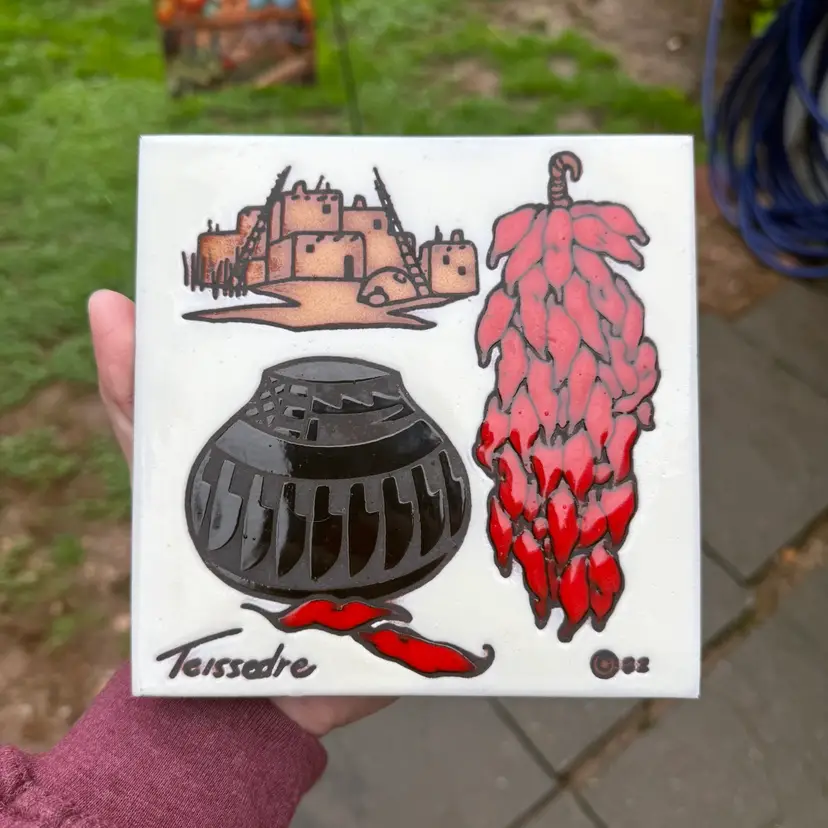 Cleo Teissedre Chili Pepper Southwestern Vintage 1982 Tile Trivet Coaster Clay