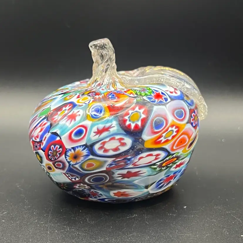 Millefiori Art Glass Apple Gold Flecks on Leaf Hand Blown Paperweight Italy 3"
