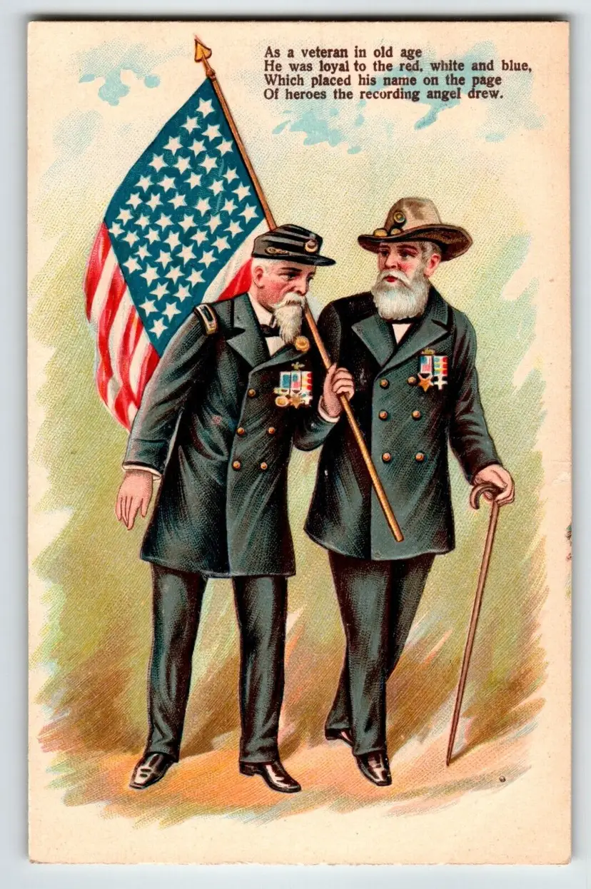 Memorial Decoration Day Postcard Veterans Civil War Men Flag Cane Series 283