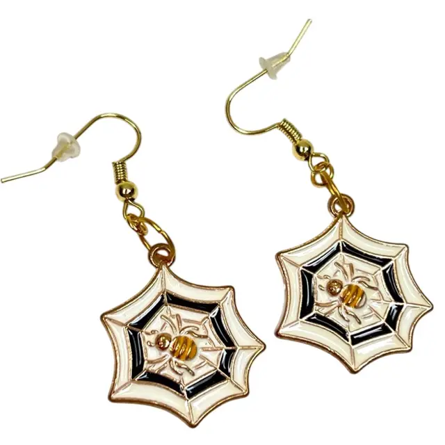 Enamel Spider 🕸️ In Cobweb Earrings. Great For Halloween. Handmade By Me 🫶. 2” drop length
