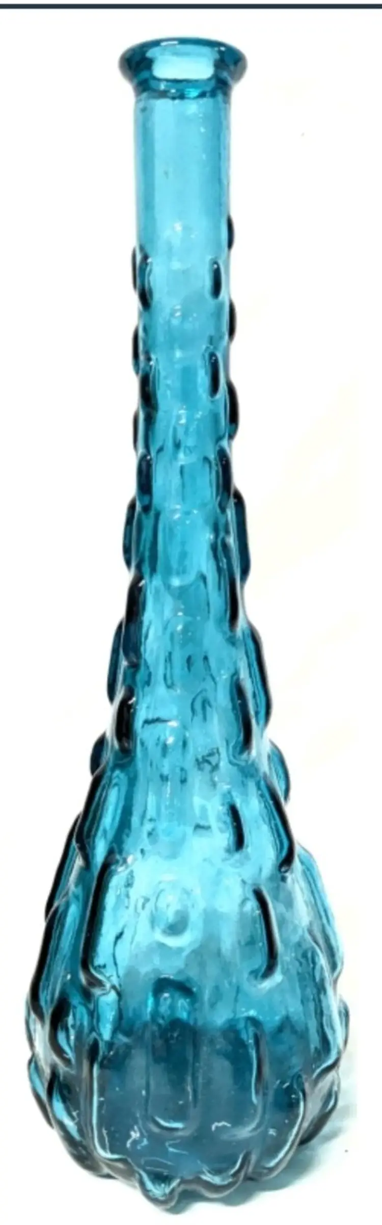 Lovely Tall Vintage Empoli Turquoise Glass Genie Bottle - Brick Pattern Stamped “Made in Italy”