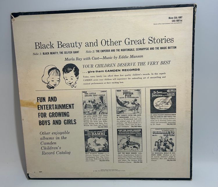 Vintage RCA 'Black Beauty and other great stories' Vinyl LP Record 1960
