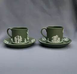 Wedgwood Jasperware Sage Green Dimitasse Cups And Saucers 4 Piece Set