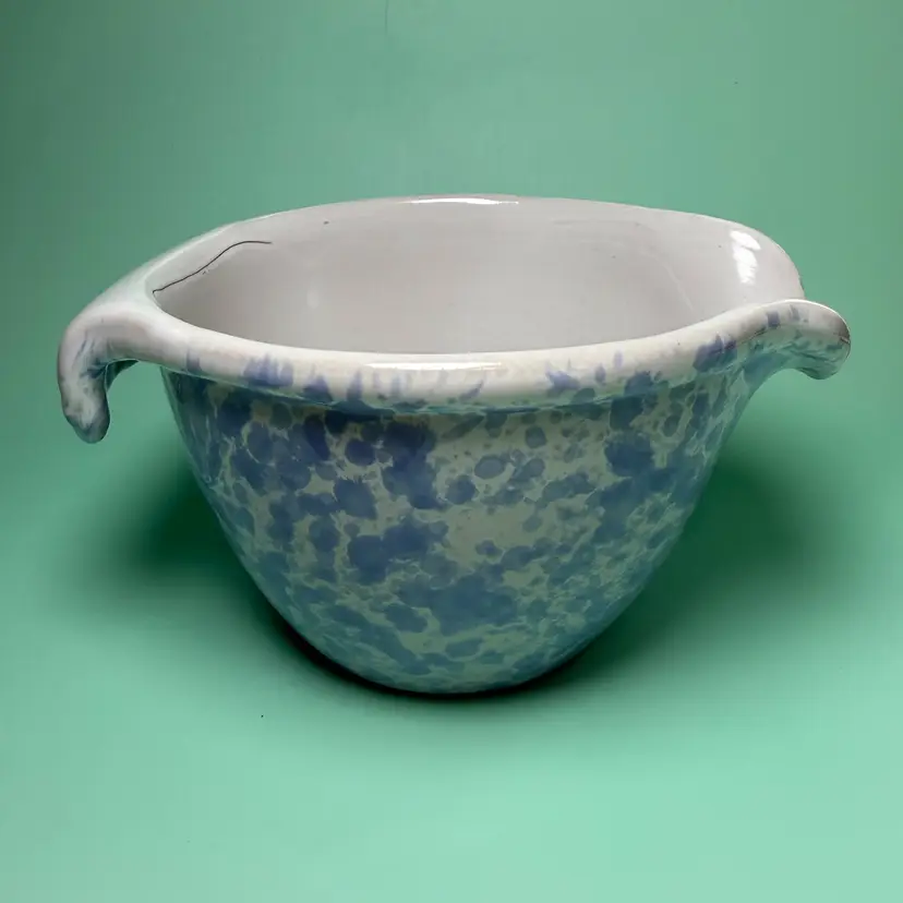 Bennington Potters Mixing Batter Bowl 1880 Pour Spout VT Morning Glory Blue READ