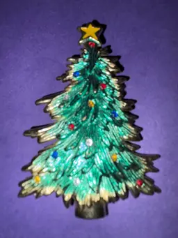 Vintage Signed Christmas Tree Brooch ~ Gold Tone With Multicolored Rhinestones