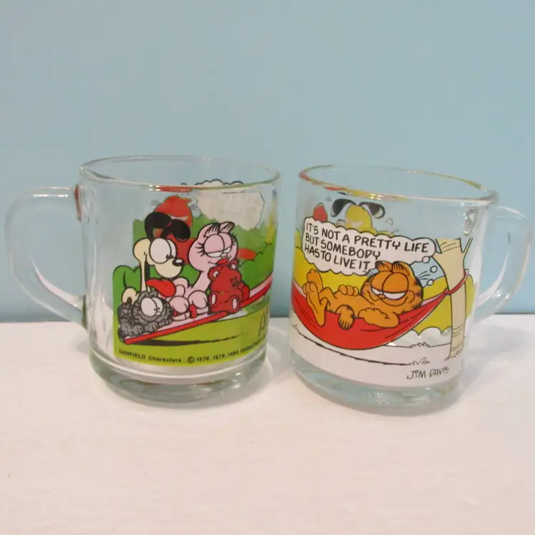 set of 2 vintage Garfield glass mug Mcdoanld Oddie Nermal Arlene