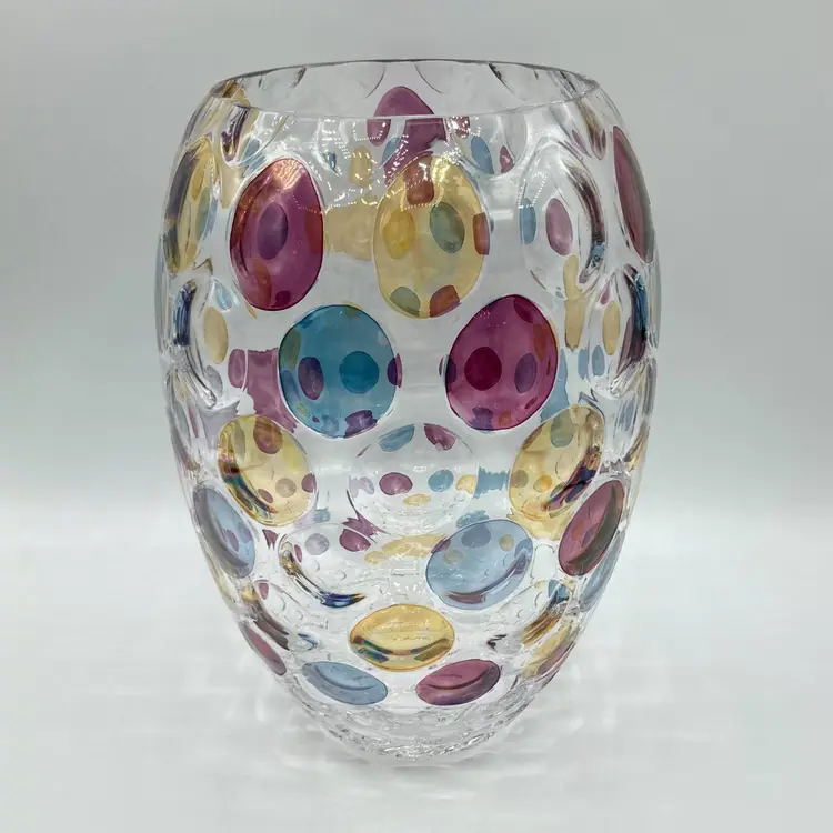 Vintage Nemo Borske Sklo Czech Bohemia Glass Coin Polka Dot Vase Max Kannegiesser 9"