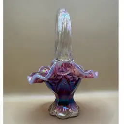 Fenton Plum Opalescent Carnival Mini Basket 4.5”
