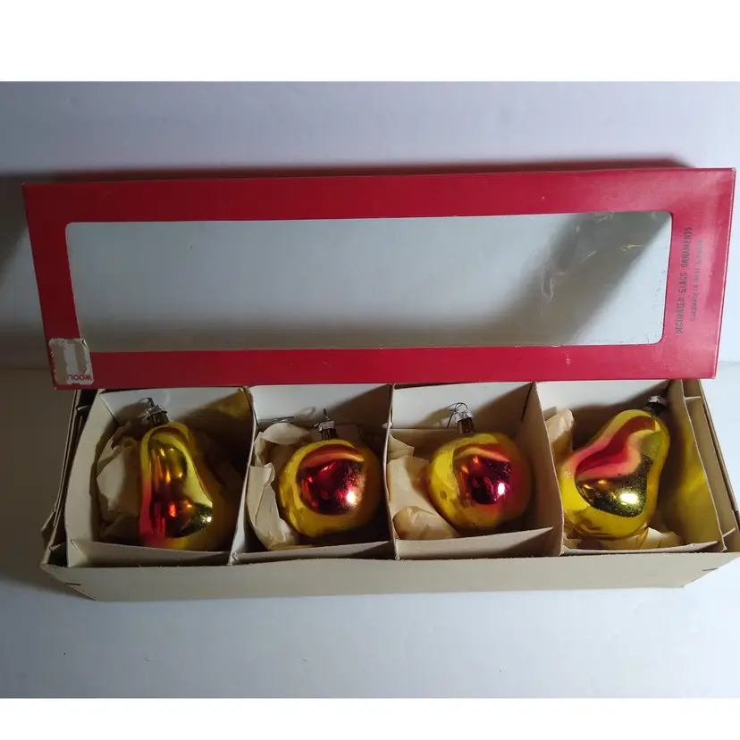 Mercury Glass Pears Apples Vintage West German Hand Blown Christmas Ornaments 4
