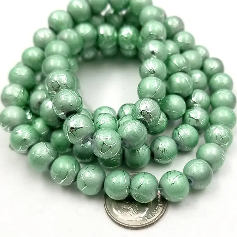 50pcs 8MM Minty Green Textured Glass Beads #CC121