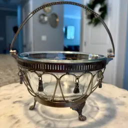 Glass Bowl In Unique Metal Footed Frame