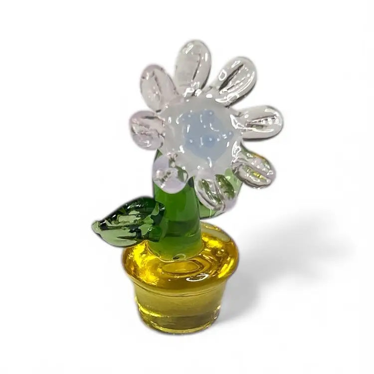 Mini Handblown Pink Art Glass Flower Figurine And Christmas Stocking