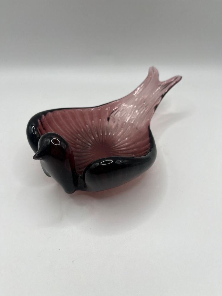 Vintage Koscherak Bros Art Glass KB- Italy-Purple Bird Figurine Dish Swan