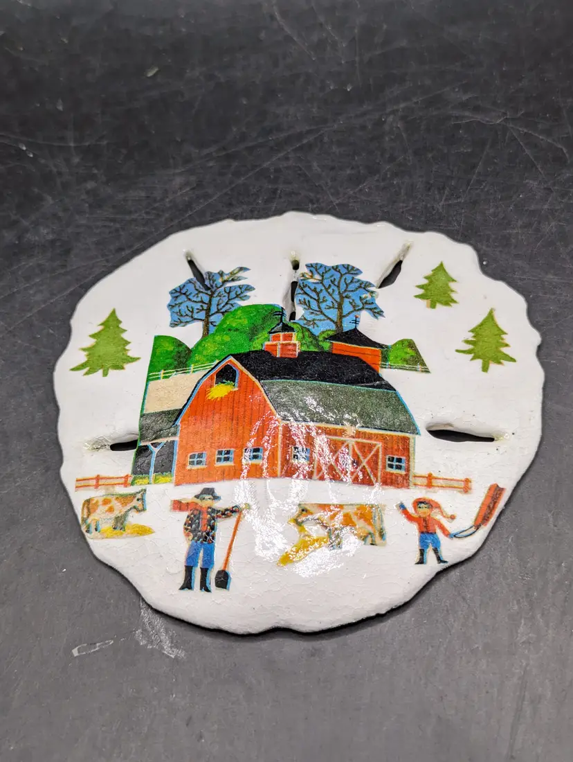Vintage Folk Art Design Hand Decorated Sand Dollar