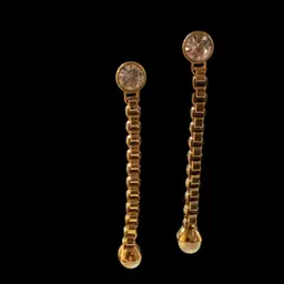 Gold Tone Box Chain Dangle Earrings, Clear Rhinestone On Top And Faux Pearls Bottom