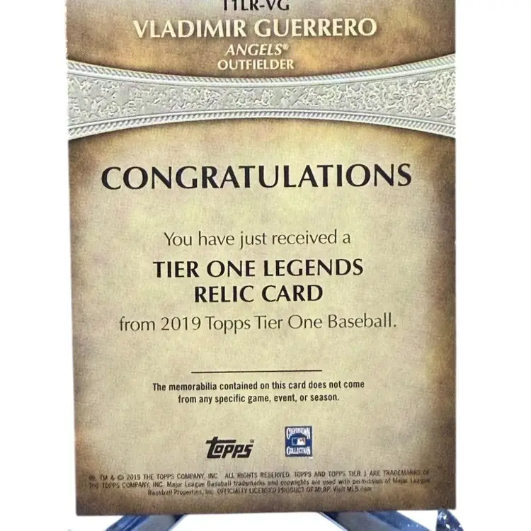 Vladimir Guerrero 2019 Topps Tier One #T1LR-VG Legends Relics Green /175 Los Angeles Angels