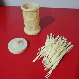 Vintage Floral Carved Celluloid Plastic Appetizer Fork Holder Cocktail Picks