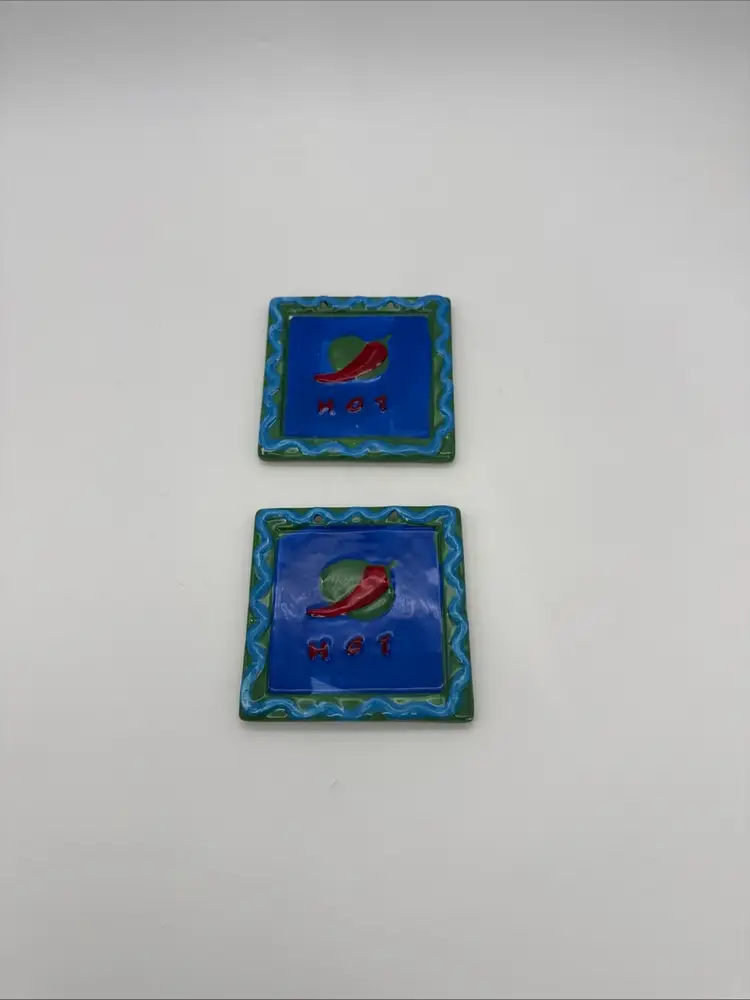 Southwestern Hot Chilies Hanging Tiles Mexican Vtg. Folk Art Pottery Set Of 2