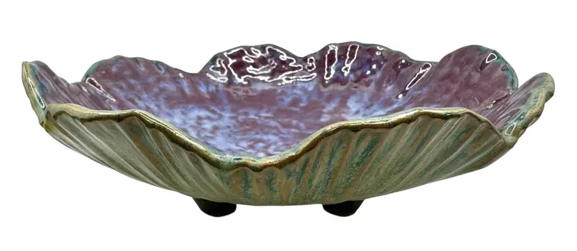 Signed Ishmael Soto Texas Studio Art Pottery Footed Bowl Purple 1932-2017 10.25”