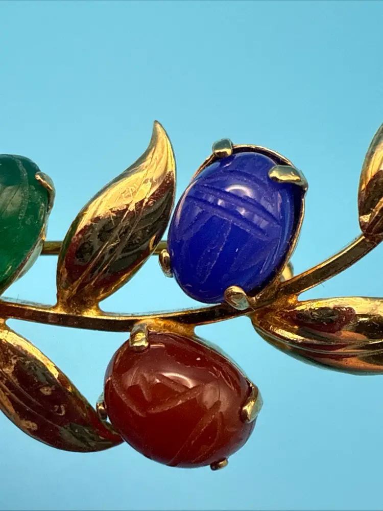 Vintage 12k Multi-Stone Scarab Brooch