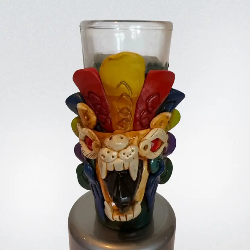 Aztec Mayan Warrior Tribal Bar Shot Glass Mexico 4" Tall