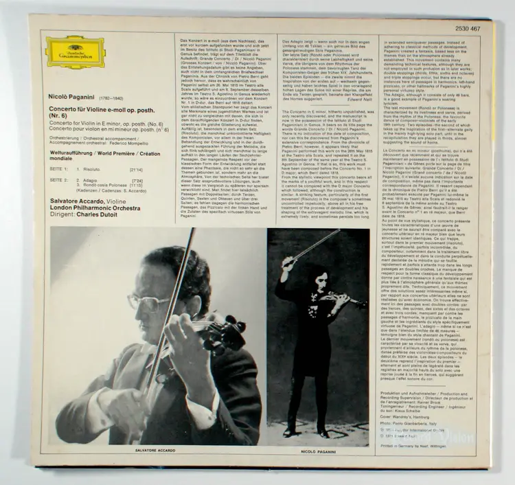 Salvatore Accardo - Nicolo Paganini: Concerto Per Violino 6 (1974) Vinyl LP