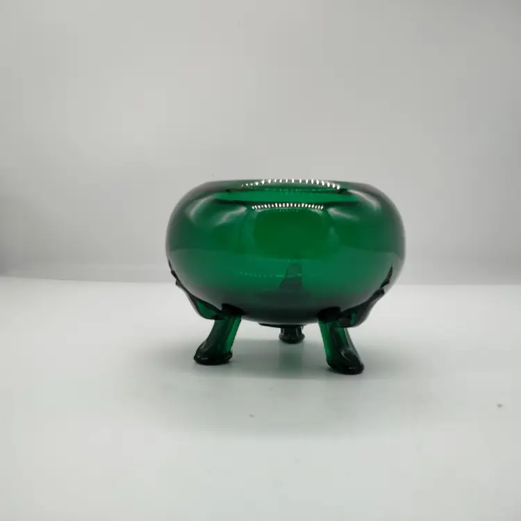 Viking Glass Evergreen Flowerlite  3 Footed Bowl No Flower Frog 3.5" Tall