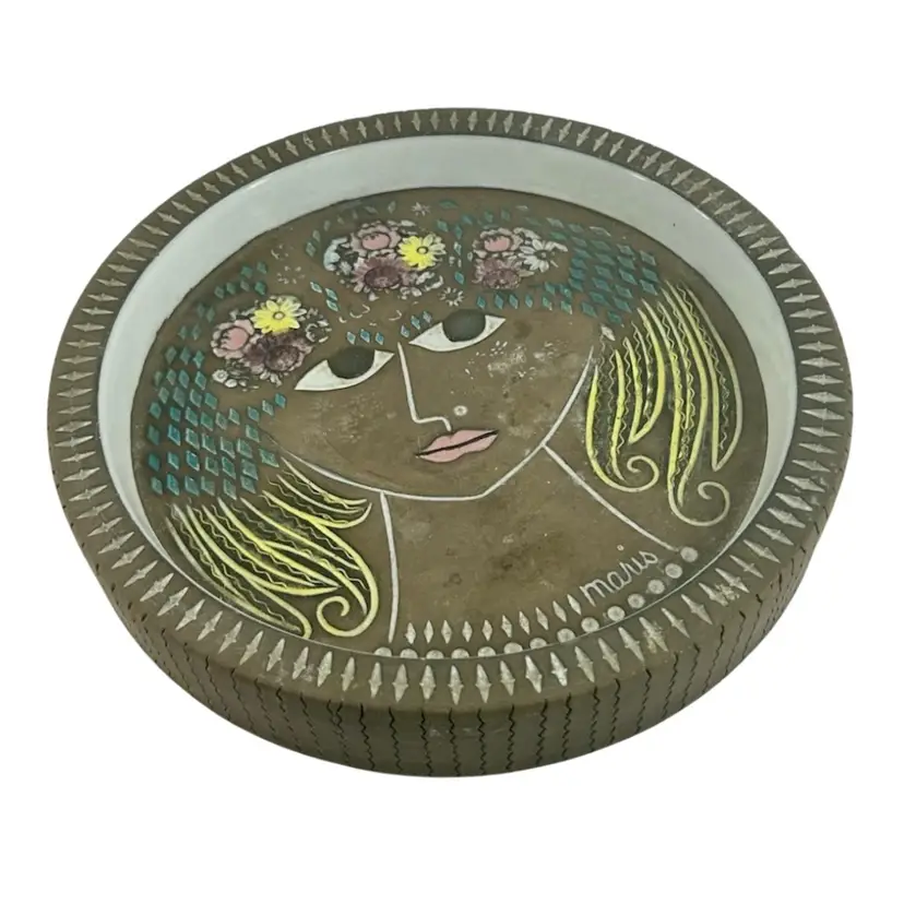 Vintage Upsala Ekeby Round  “Beata” Stoneware Dish By Mari Simmulson 1964 Sweden