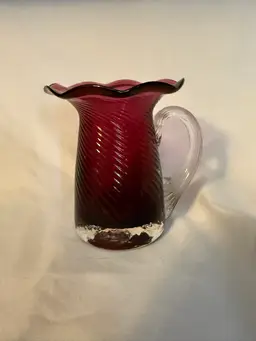 Cranberry Swirl glass pitcher