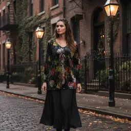 Calessa Floral Velvet Black Multi Tunic Pullover 3/4 Sleeve Top XL Whimsigoth