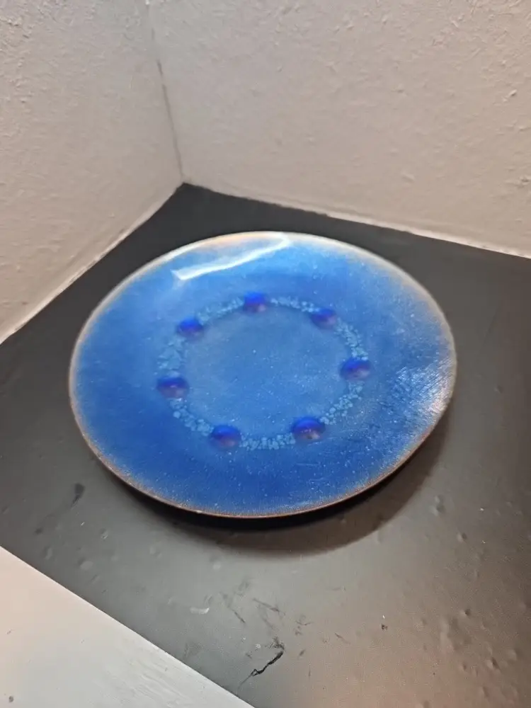 Vtg MCM Enamel on Copper 8" Green Modernist Plate Robert Wuersch Fall River MA