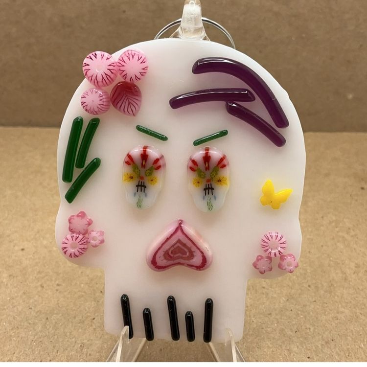 #04 Made by Me! Fused Glass Ornament 3D Day of the Dead Skull Studio Art Handmade