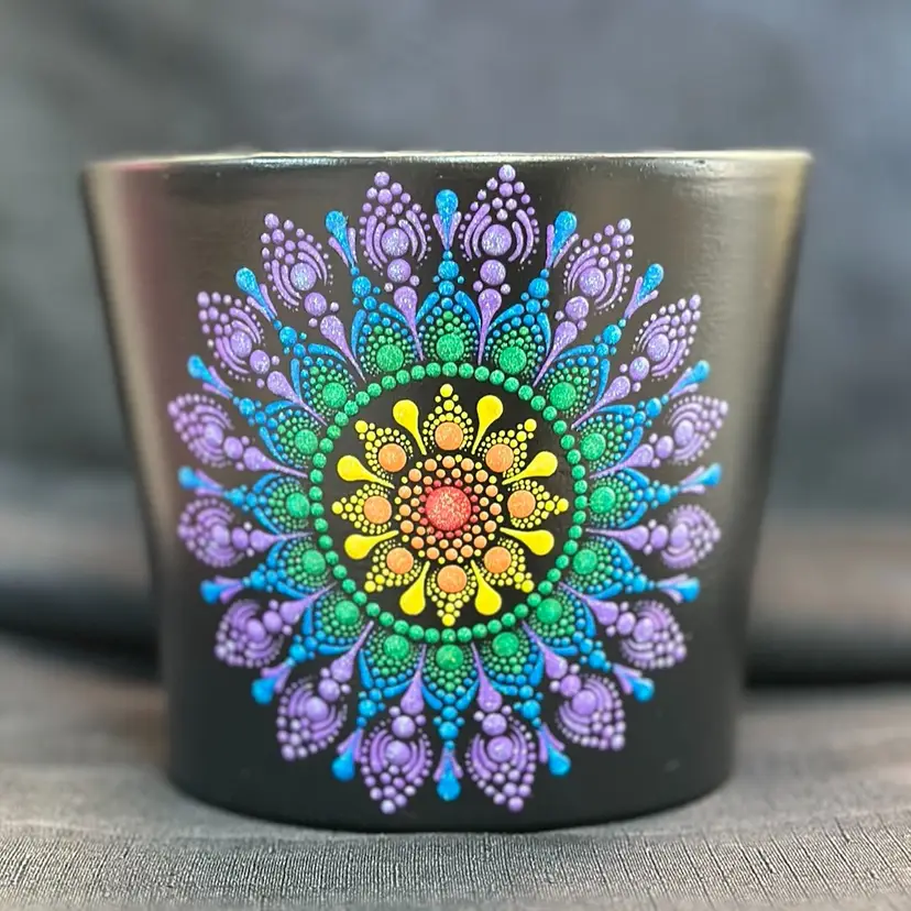 PRE-ORDER 6.7 inch terracotta pot (6.7 x 5.5) black/neon rainbow