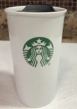 Starbucks Green Mermaid Ceramic Travel Mug 10 Oz White Tumbler with Lid