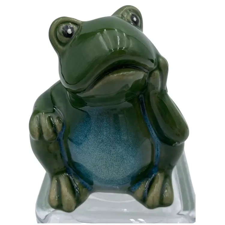 Fairy Garden Forest Figurine, Cute Contemplating Porcelain Frog, 3.5"