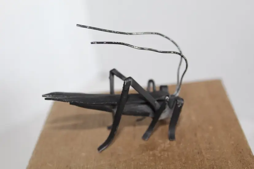 Vintage Metal Grasshopper Sculpture Figurine Black Iron Insect Decor