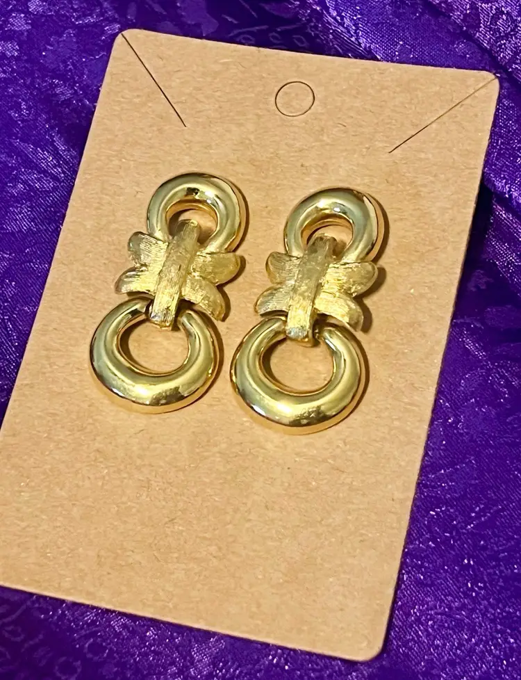 Vintage 1980’s Givenchy Dual-Textured Gold Door-Knocker Earrings (Signed)